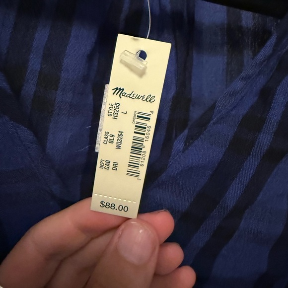 Madewell Women’s NWT Plaid Gauzy V Neck Shirred Neck Shirt, Size Large - Blue - Picture 3 of 6